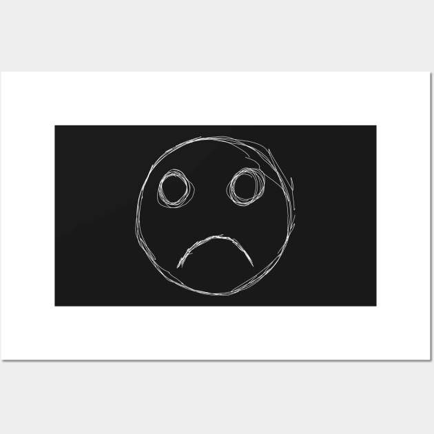 Dark and Gritty Sad Face Emoji Frown (white) Wall Art by MacSquiddles